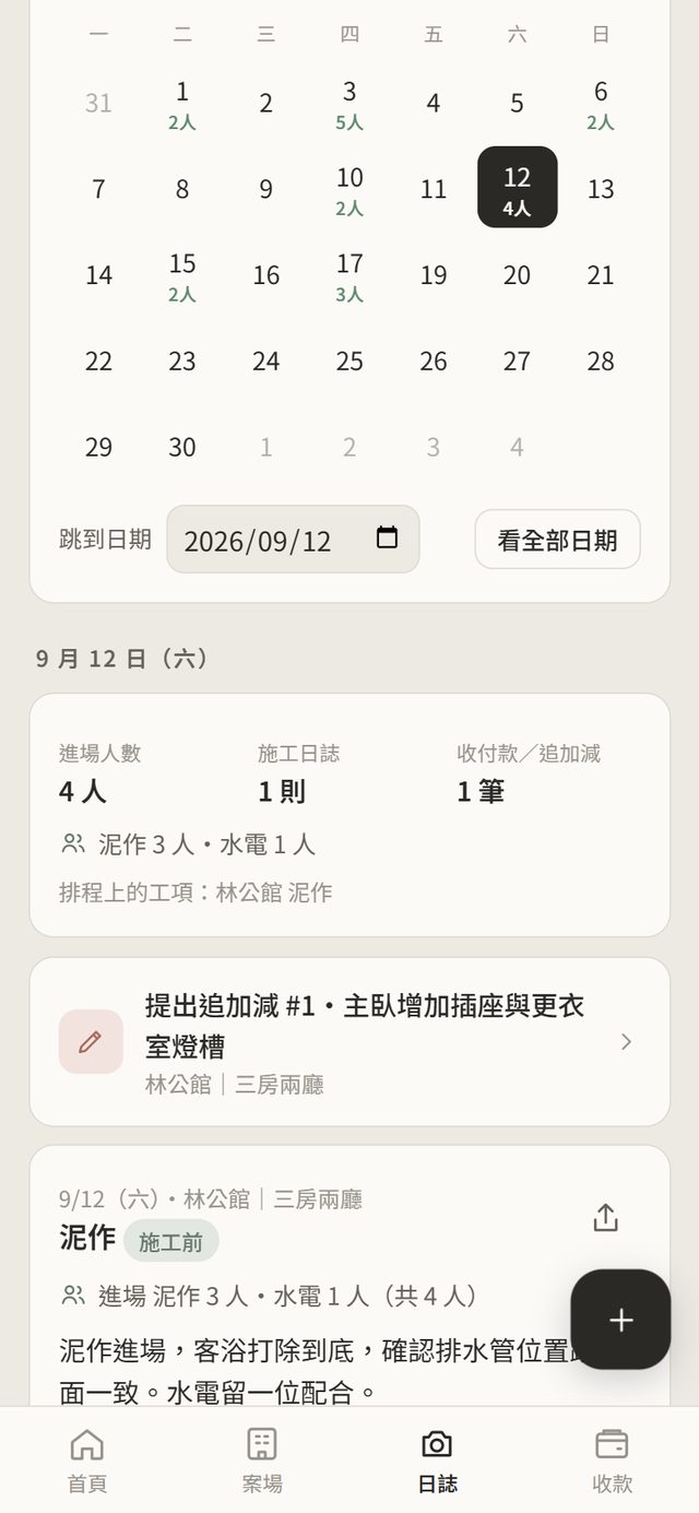 日誌查詢：月曆顯示每日進場人數